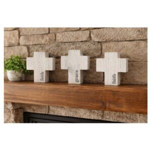 White Washed Cross Faith Grace Inspirational Spiritual Farmhouse Decor